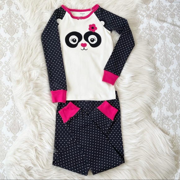 Gymboree Girls 2 Pajama Set Black/Pink Polka Dot Panda/Dog & Flowers NWT Size 4 - Picture 2 of 15